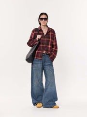 Sangria Seersucker Oversized Cropped Shirt
